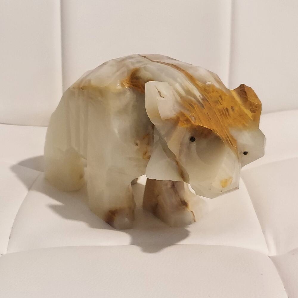 8" Artisan Hand Carved Banded Onyx Polar Bear Sculpture Chalcedony Figurine
